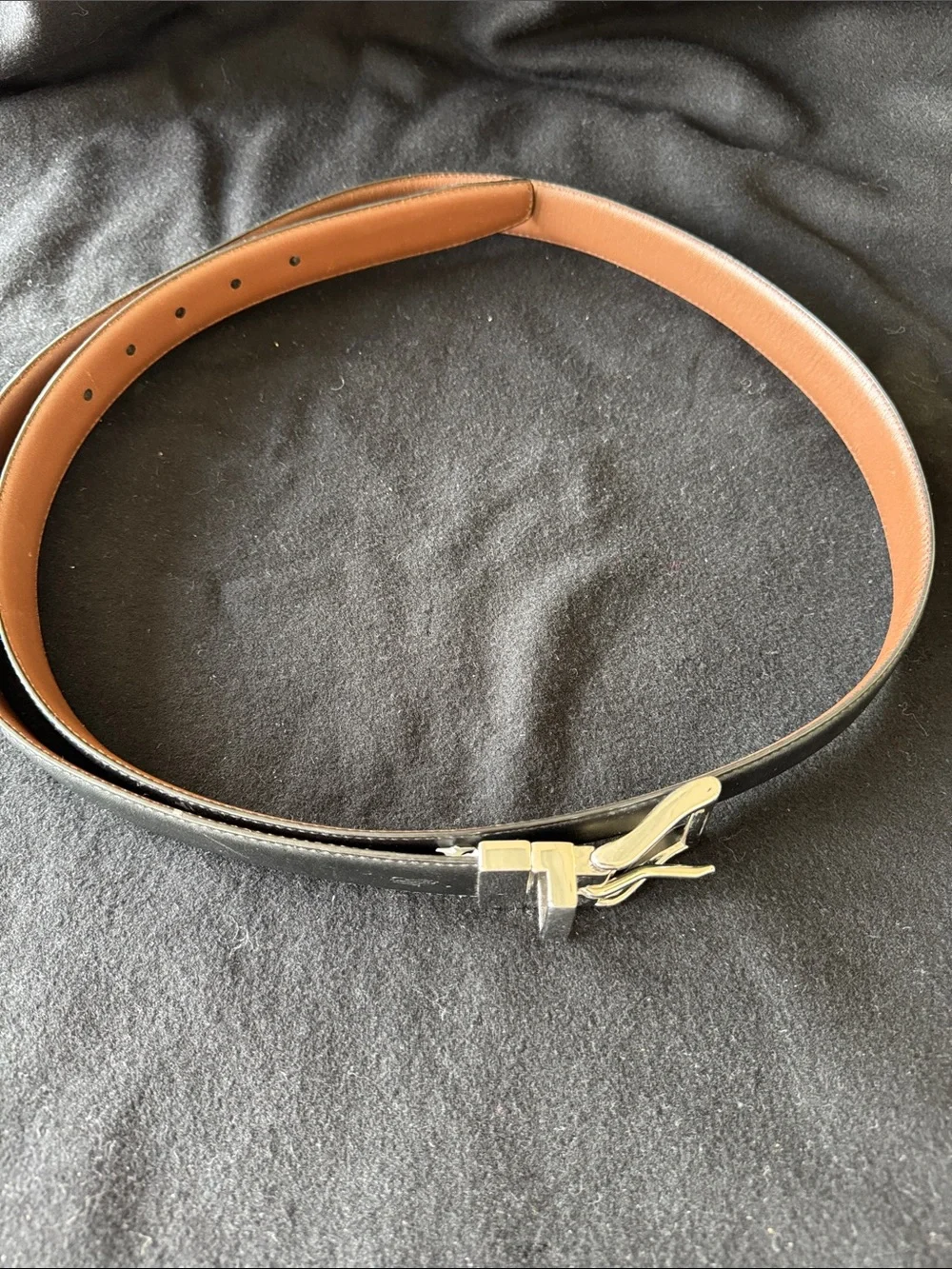 Men's Reversible Black/Brown Leather Belt with Silver Buckle